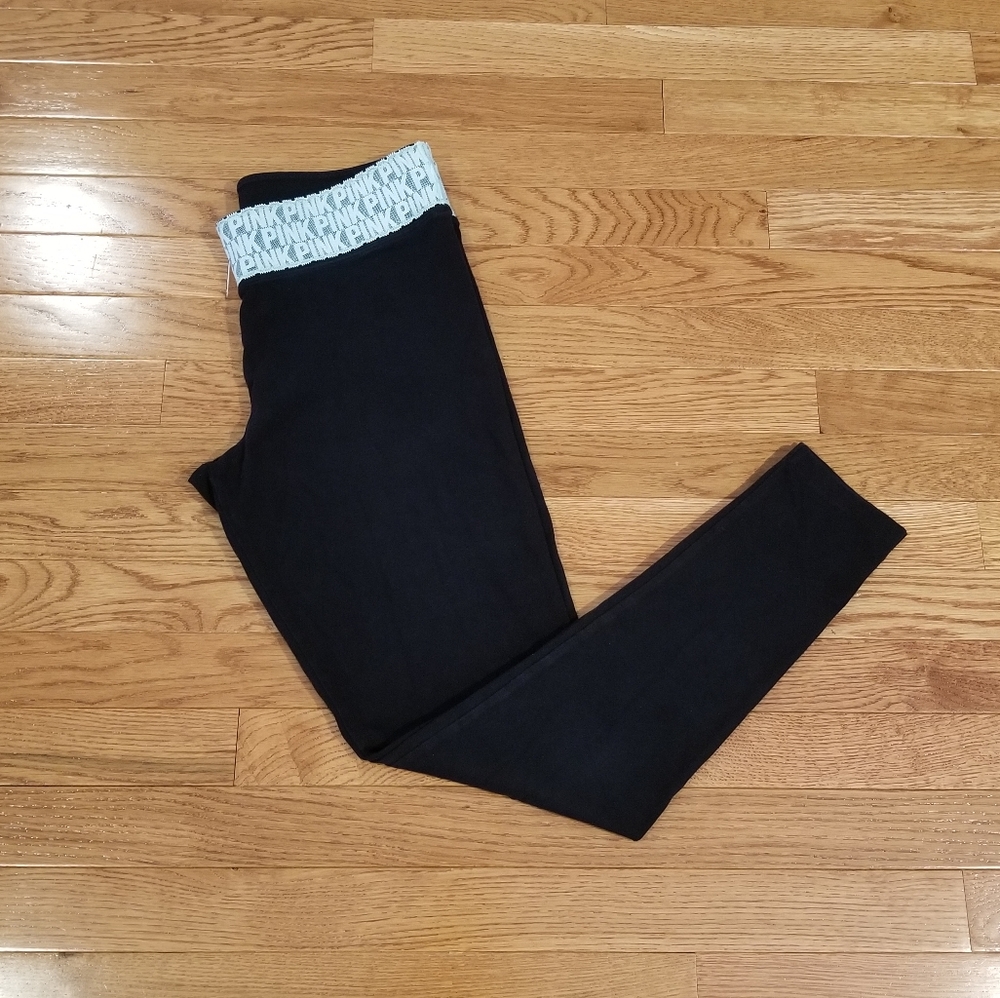 Pink black leggings blue lace waist M